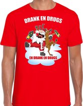 Fout Kerstshirt / Kerst t-shirt Drank en drugs rood voor heren - Kerstkleding / Christmas outfit S
