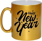 Cadeau mok/beker goud happy new year - 330 ml - keramiek - Oudejaarsdag / nieuwjaar