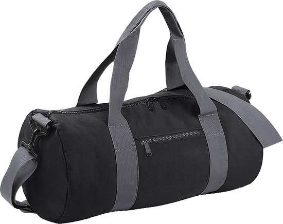 Bagbase Gewoon Varsity Barrel Duffle Bag 20 Liter Zwart Grijs bol