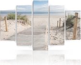 Schilderij , Looppad naar het strand, Multikleur ,4 maten , 5 luik , wanddecoratie , Premium print , XXL