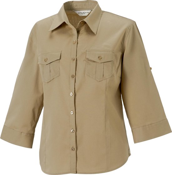 Foto: Russell collectie dames dames roll sleeve 3 4 mouw werkoverhemd khaki 