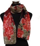 Sjaal dames - rood bloemprint - Polyester
