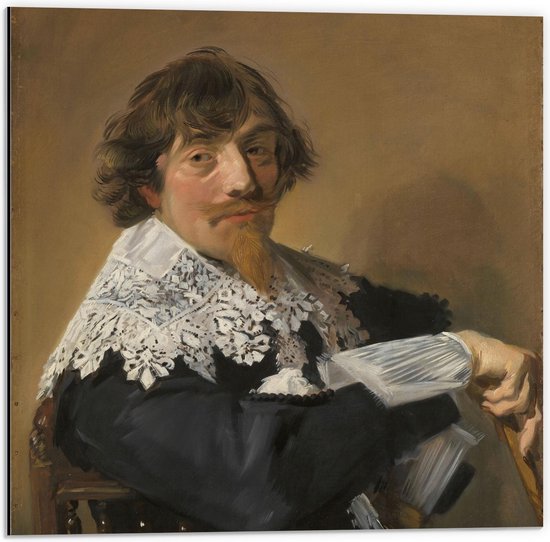 Dibond - Oude meesters - Portret van een man, Frans Hals, ca. 1635 - 50x50cm Foto op Aluminium (Met Ophangsysteem)