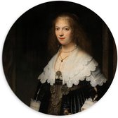 Dibond Wandcirkel - Oude meesters - Portret van een vrouw, Rembrandt van Rijn, 1639 - 100x100cm Foto op Aluminium Wandcirkel (met ophangsysteem)