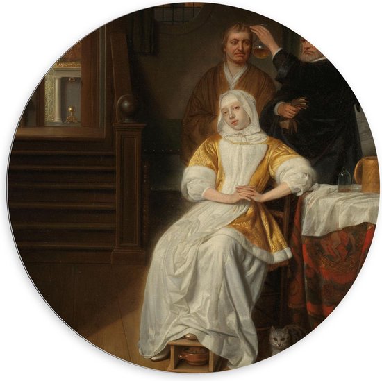 Dibond Wandcirkel - Oude meesters - 'De bleekzuchtige dame', Samuel van Hoogstraten - 100x100cm Foto op Aluminium Wandcirkel (met ophangsysteem)