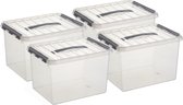 Set van 12x stuks opbergboxen/opbergdozen 22 liter 40 x 30 x 26 cm - Opslagbox - Opbergbak kunststof transparant/zilver