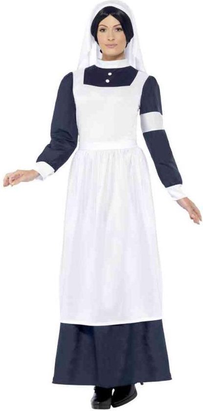 Smiffy's - Verpleegster & Masseuse Kostuum - 2e Wereldoorlog Verpleegster - Vrouw - Blauw, Wit / Beige - Large - Carnavalskleding - Verkleedkleding