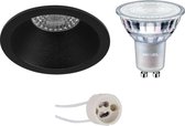 LED Spot Set - Pragmi Pollon Pro - GU10 Fitting - Inbouw Rond - Mat Zwart - Verdiept - Ø82mm - Philips - MASTER 927 36D VLE - 3.7W - Warm Wit 2200K-2700K - DimTone Dimbaar
