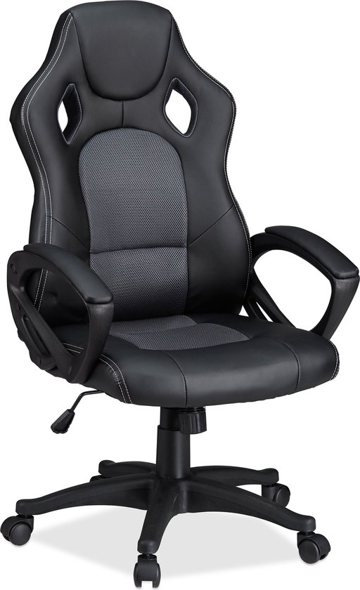relaxdays Gaming stoel XR9, gamestoel, gamer bureaustoel, belastbare Racing stoel grijs bol.com