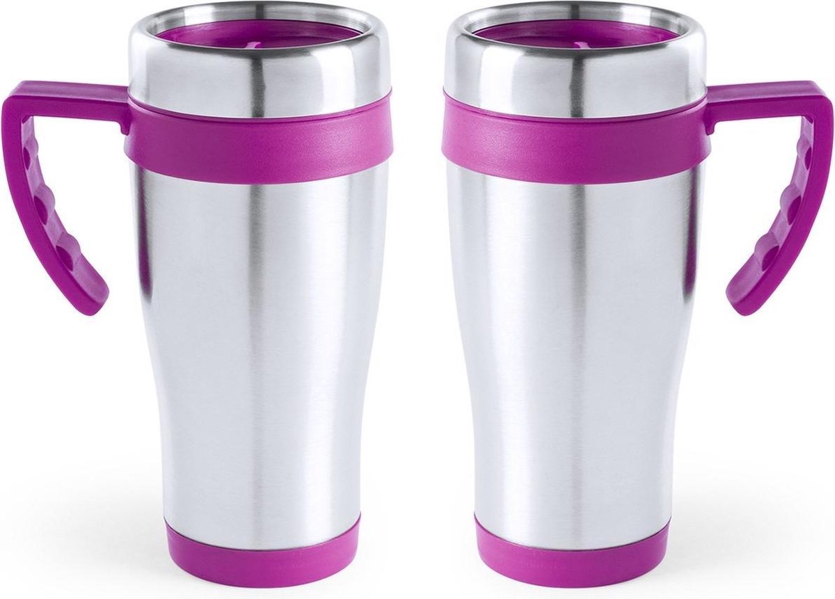 3x stuks rVS thermosbeker/warmhoud koffiebekers roze 500 ml - Isoleerbekers/reisbekers