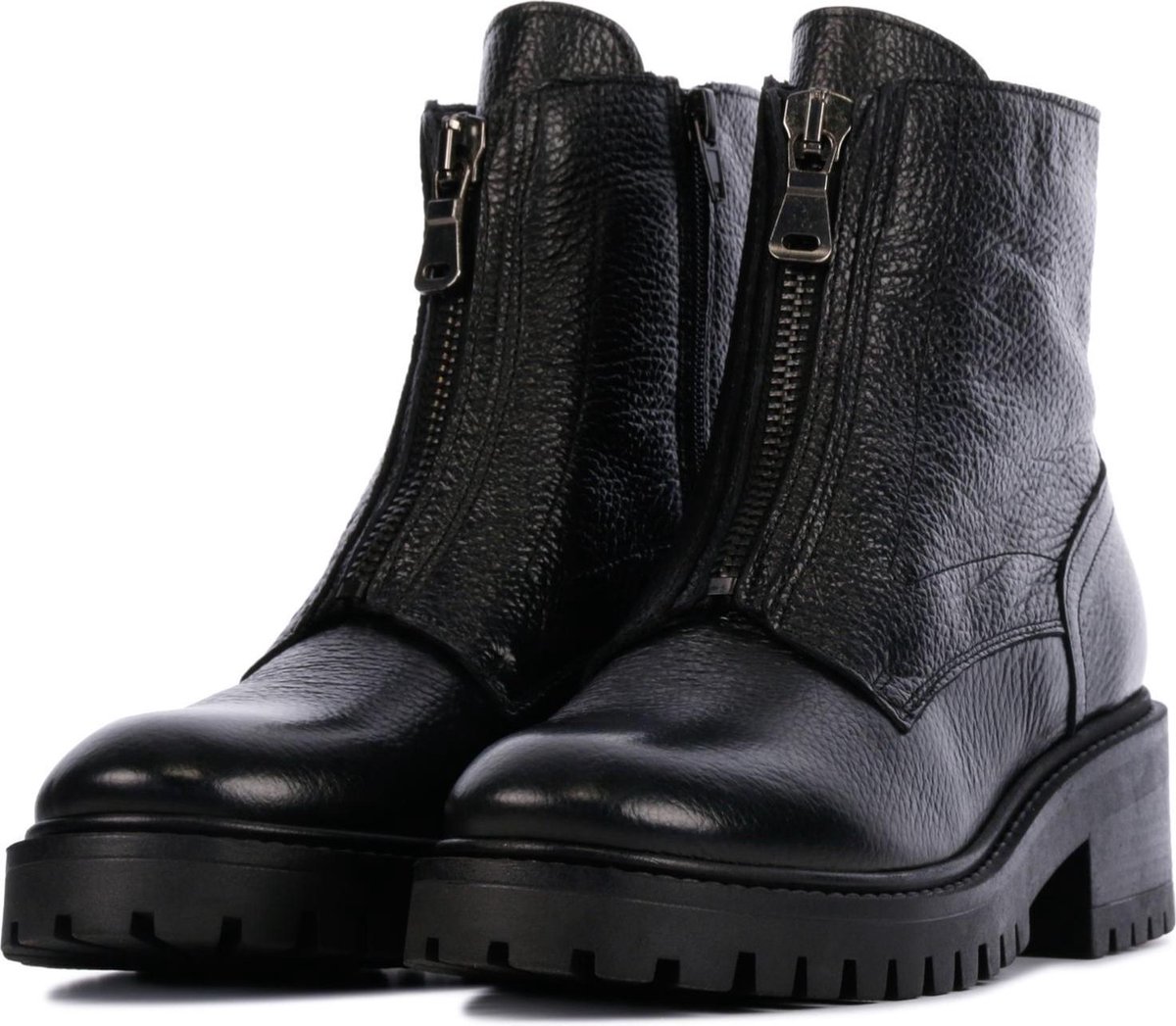 Lina Locchi Vrouwen Leren Veterboots / Laarzen / Damesschoenen L1085 Zwart  - Schoenen.nl