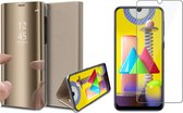 Samsung M31 Hoesje en Samsung M31 Screenprotector - Samsung Galaxy M31 Hoesje Spiegel Book Case Goud + Screen Protector Glas
