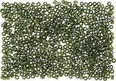 Rocailles. gras groen. d: 1.7 mm. afm 15/0 . gatgrootte 0.5-0.8 mm. 500 gr/ 1 zak