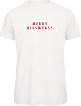 Kerst t-shirt wit - Merry Kissmyass - soBAD. | Kerst t-shirt soBAD. | kerst shirts volwassenen | kerst t-shirts volwassenen | Kerst outfit | Foute kerst t-shirts