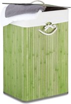 Relaxdays wasmand bamboe - wasbox opvouwbaar - wasgoedmand met deksel - badkamer - waszak - groen