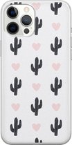 iPhone 12 Pro Max hoesje siliconen - Cactus hartjes - Soft Case Telefoonhoesje - Planten - Transparant, Zwart