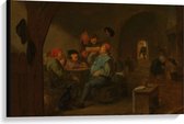 Canvas  - Oude Meesters - De meesterdronk, Adriaen Brouwer, 1620 - 1700 - 90x60cm Foto op Canvas Schilderij (Wanddecoratie op Canvas)