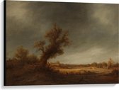 Canvas  - Oude Meesters - Landschap met oude eik, Adriaen van Ostade - 100x75cm Foto op Canvas Schilderij (Wanddecoratie op Canvas)