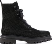 Mace Vrouwen Suède Crocoprint Veterboots / Laarzen / Damesschoenen M1032 - Zwart - Maat 38