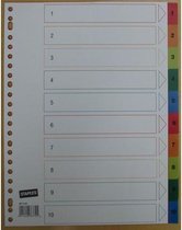 Staples Tabbladen gekleurd kunststof 23 rings, A4, bedrukte tabs, 1-10 (set 10 vel)