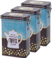 Pakket van 4x stuks blauw rechthoekig koffieblik/bewaarblik 19 cm - Koffie voorraadblikken - Koffiepads/koffiecups voorraadbussen