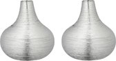 Set van 2x stuks matte zilveren ronde bloemenvazen keramiek 18 x 17 cm - Zilver - Vazen/vaas - Boeketvazen