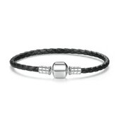 Gevlochten lederen bedelarmband 17 cm
