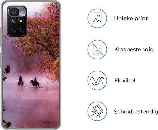 Coque Xiaomi Redmi 10 - Paarden - Brouillard - Forêt - Coque de téléphone en Siliconen