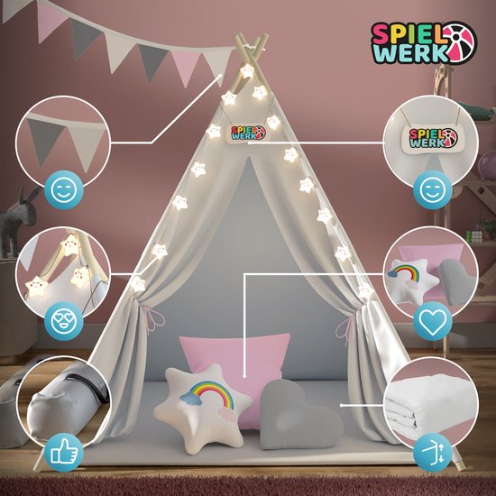 Spielwerk Speeltent - LED 3 Kussens Spanschroef 130x130x160cm - Roze van Spielwerk — afbeelding 3