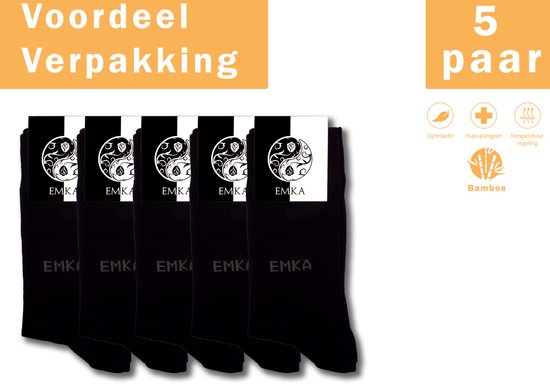 5 Paar EMKA - Unisex Bamboe Kousen/Sokken - Zwart - Happy sok