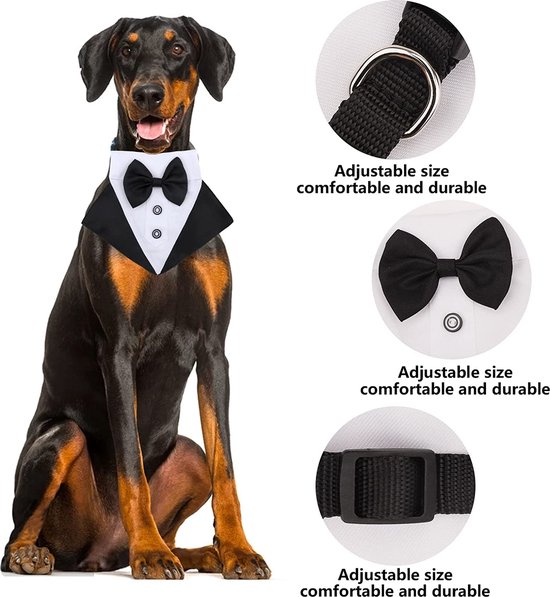 URROMA 1 stuk formele hondensmoking bandana hond bruiloft kraag met vlinderdas en nekband verstelbaar zwart huisdier kostuum vlinderdas halsdoek voor kleine honden en katten, M