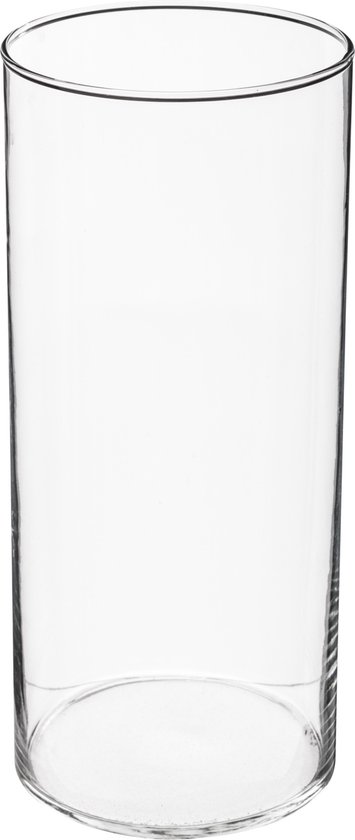 Transparante glazen vaas in cilindervorm, 13 x 30 cm.