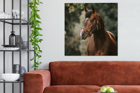 Tableau Peinture Cheval - Branches - Portrait - 90x90 cm - Décoration murale