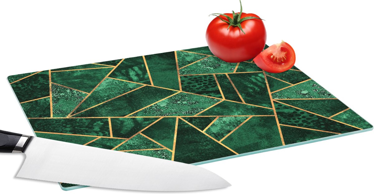 Glazen Snijplank - 28x20 - Smaragd - Goud - Abstract - Patronen - Snijplanken Glas