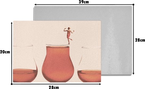Planche à découper en Verres - 28x20 - Femme - Vin - Verre à vin - Vintage - Planches à découper en Glas