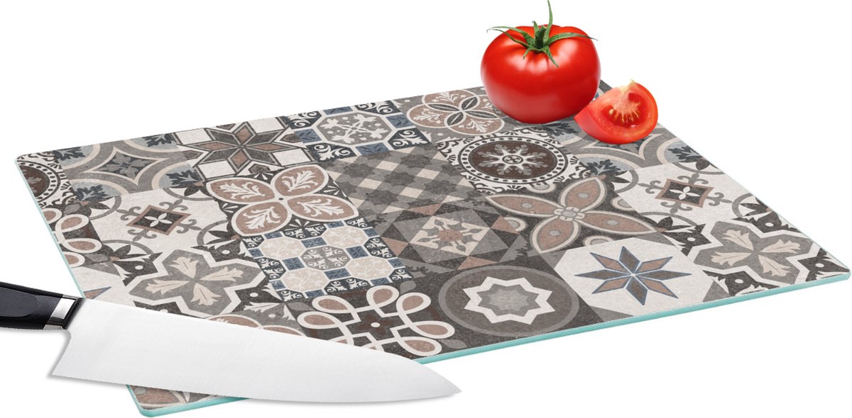 Glazen Snijplank - 39x28 - Bloemen - Figuren - Bruin - Design - Snijplanken Glas