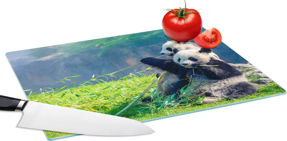Glazen Snijplank - 39x28 - Panda - Bamboe - Gras - Dieren - Snijplanken Glas