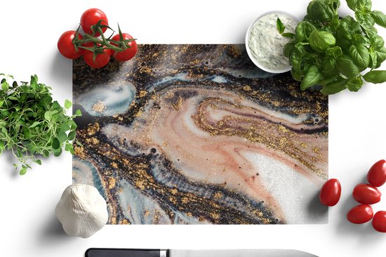 Planche à Découper en Verres - 39x28 - Aspect Marbre - Goud - Zwart - Glitter - Chic - Planches à découper en Glas