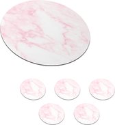 Sous- Sous-verres pour verres - Ronds - Marbre - Wit - Rose - Chic - Aspect marbre - 10x10 cm - Sous-verres en verre - 6 pièces