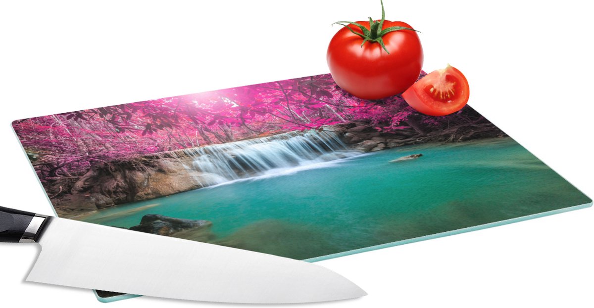 Glazen Snijplank - 28x20 - Waterval - Boom - Roze - Natuur - Snijplanken Glas