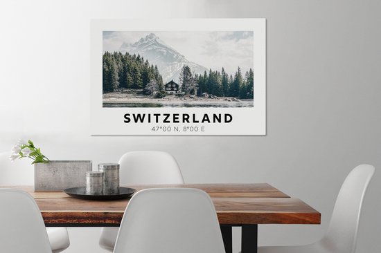 Tableau sur toile Suisse - Berg - Chalet - Vert - 90x60 cm - Décoration murale