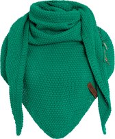 Knit Factory Coco Gebreide Omslagdoek - Driehoek Sjaal Dames - Dames sjaal - Wintersjaal - Stola - Wollen sjaal - Groene sjaal - Bright Green - 190x85 cm - Inclusief sierspeld