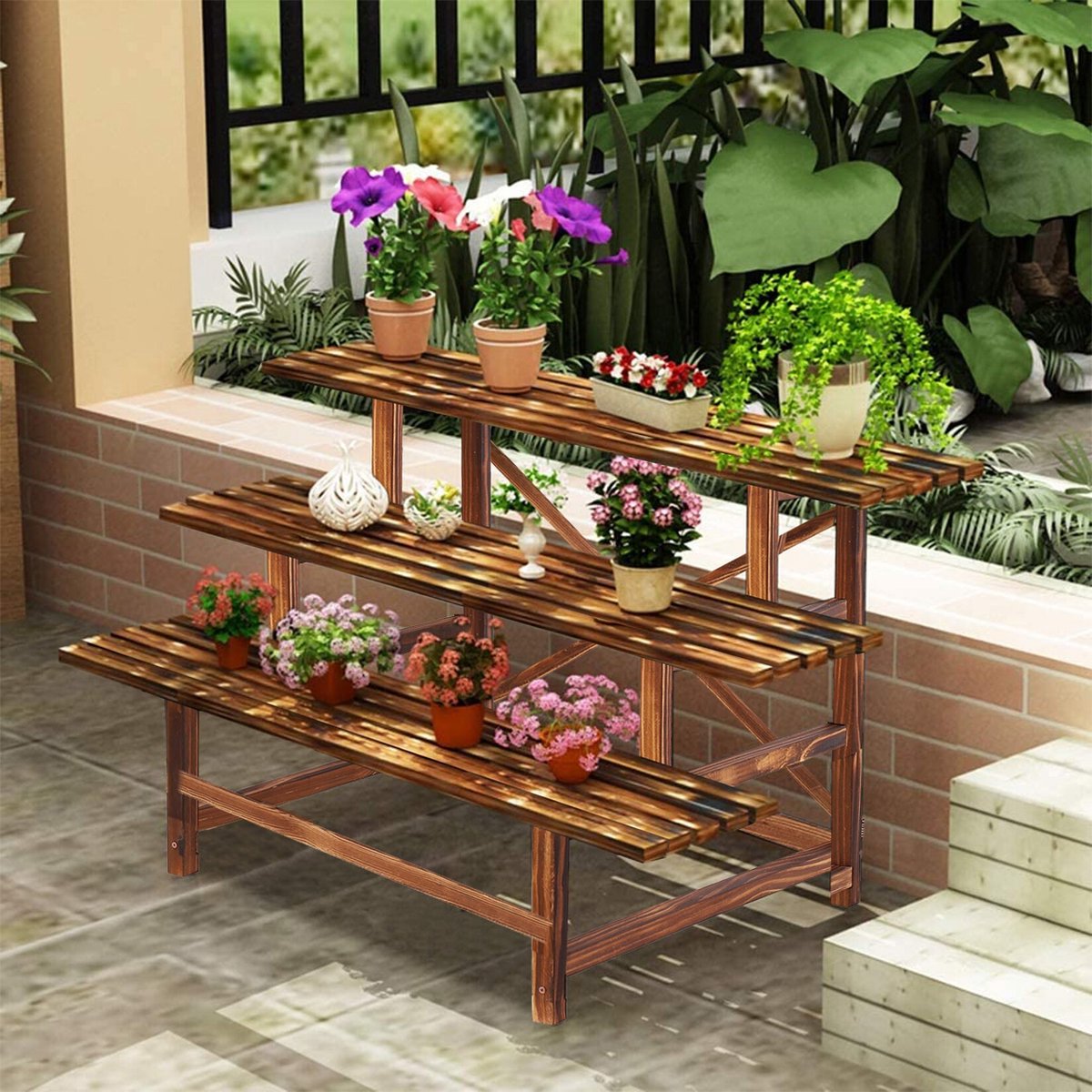 Pro Garden Plantenrek/plantentafel - groen - metaal - 50 x 26 x 66 cm