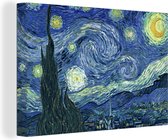 Canvas - Schilderij Sterrennacht - Schilderij - Oude meesters - Vincent van Gogh - 90x60 cm - Wanddecoratie - Woonkamer