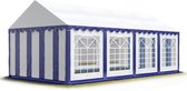 Partytent feesttent 4x8 m tuinpaviljoen -tent PVC 700 N in blauw-wit waterdicht