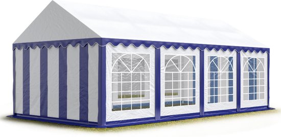 Partytent feesttent 4x8 m tuinpaviljoen -tent PVC 700 N in blauw-wit waterdicht