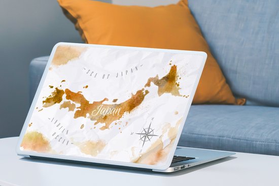 Sticker ordinateur portable - 17,3 pouces - Carte - Aquarelle - Japon