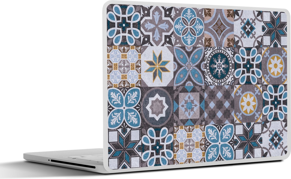 Laptop sticker - 17.3 inch - Bloemen - Patronen - Blauw - Bruin - 40x30cm - Laptopstickers - Laptop skin - Cover