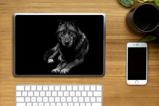 Sticker ordinateur portable - 12,3 pouces - Animaux - Loup - Zwart - Wit - Portrait