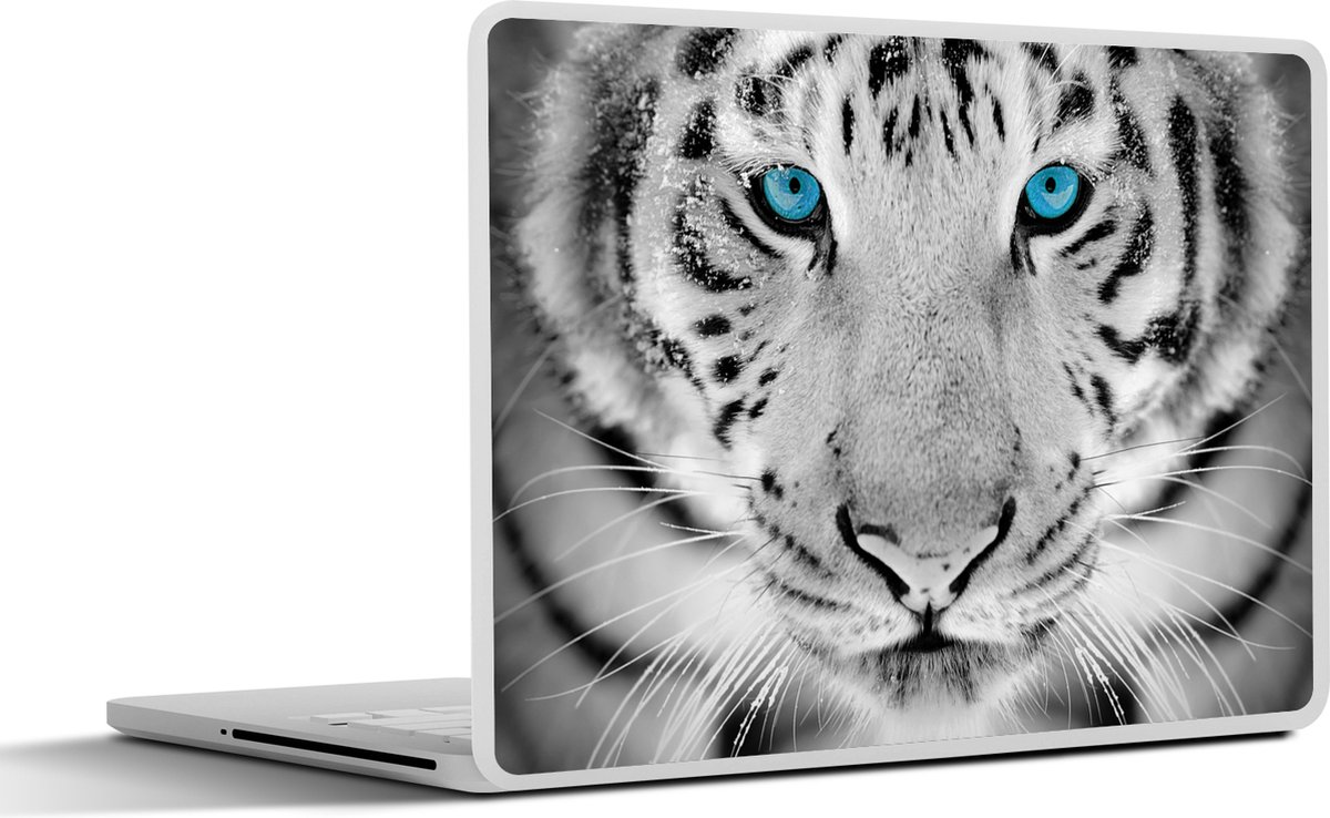 Laptop sticker - 11.6 inch - Dieren - Tijger - Ogen - Blauw - Zwart wit - 30x21cm - Laptopstickers - Laptop skin - Cover